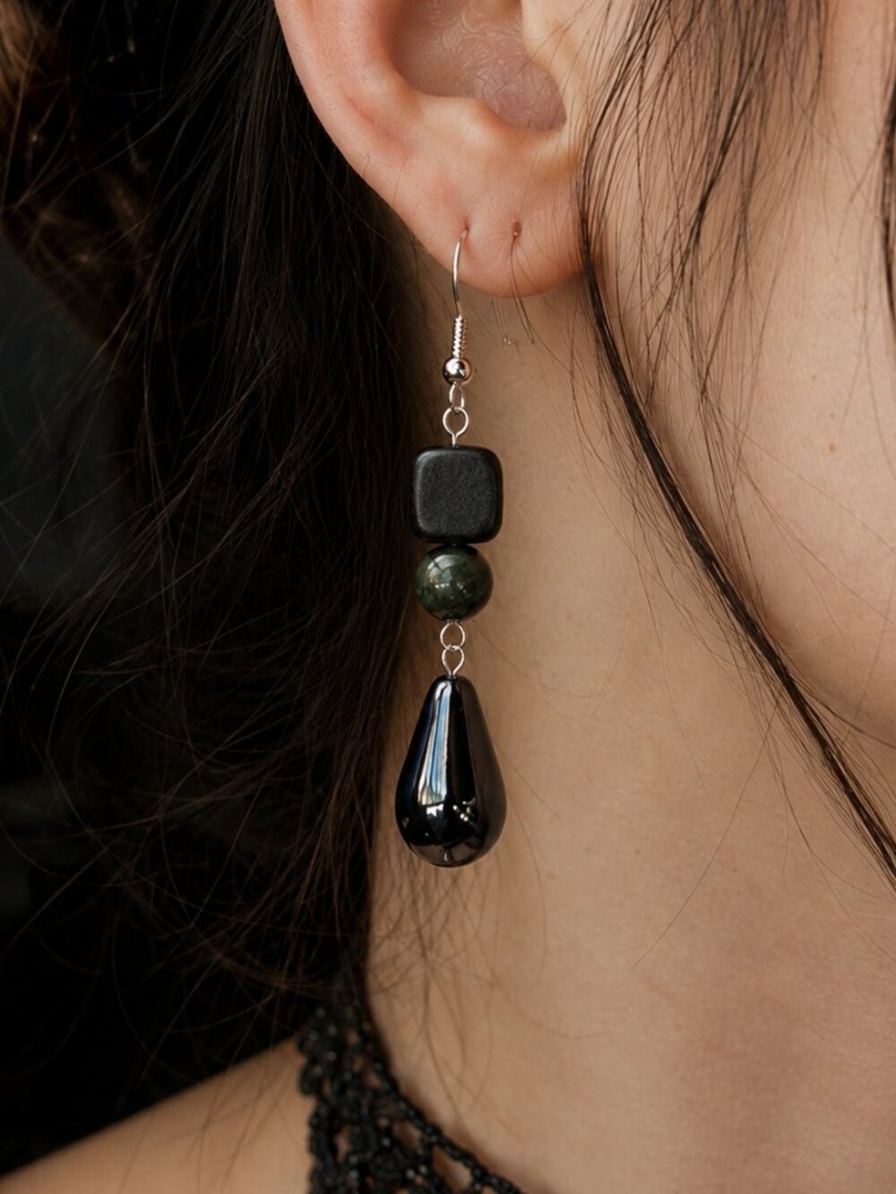 Fairy Goth Gemstone Earrings, Bohemian Grunge Teardrop Earrings, Whimsigoth